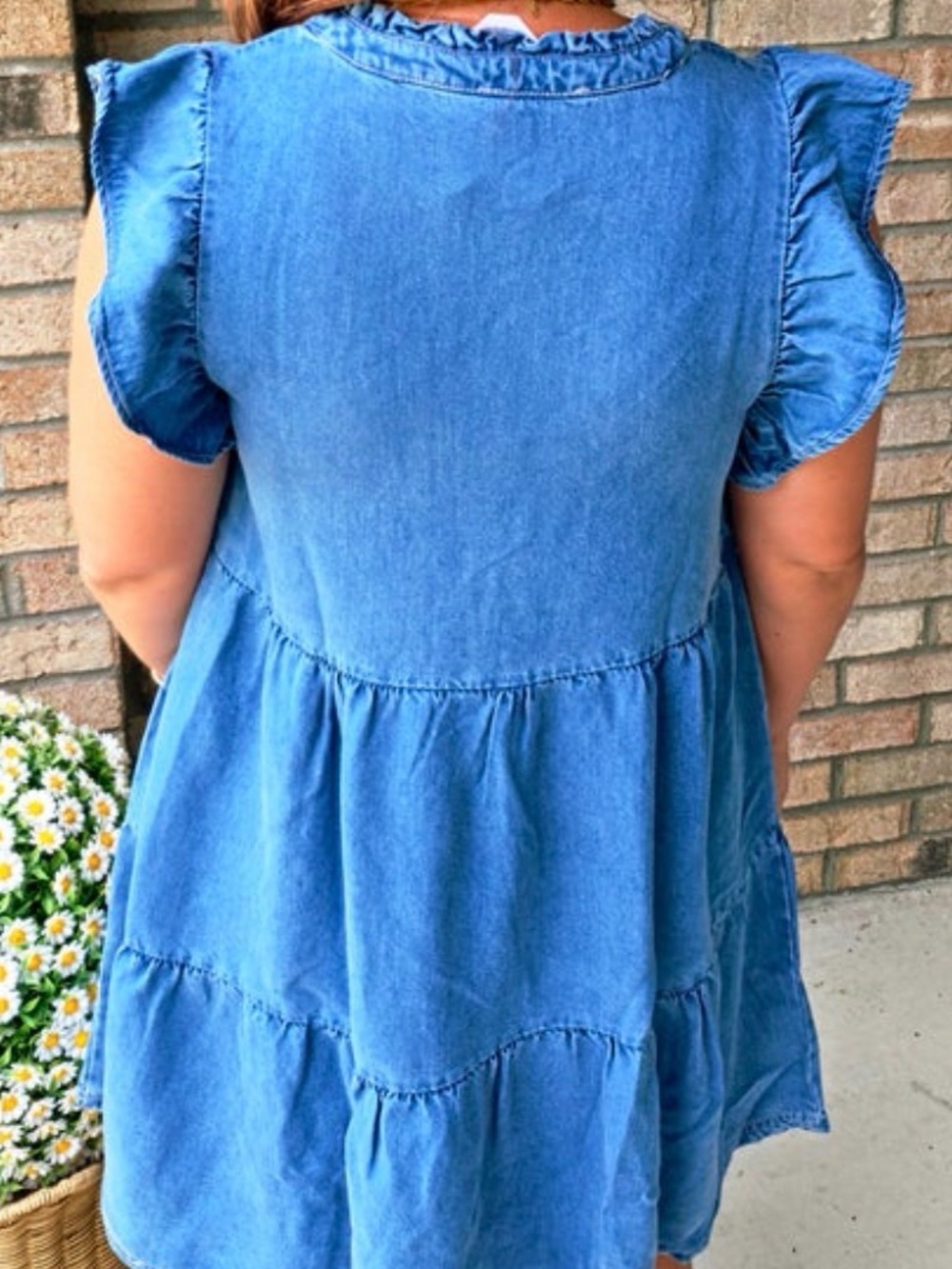 Blue Denim Tiered Ruffle-Sleeve Dress - Picture 2 of 2